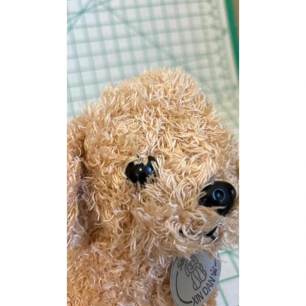 Xin Dan Tan Poodle Plush Shaggy Dog Stuffed Animal with Medallion Tag 10 Inch